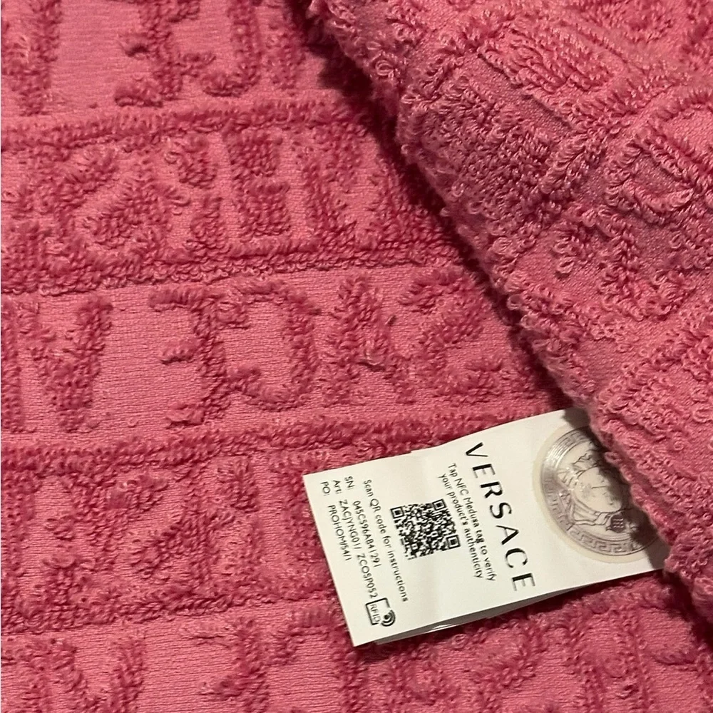 Versace Kids Coral Hooded Pajama Robe with Gold Baroque Trim, pre-owned